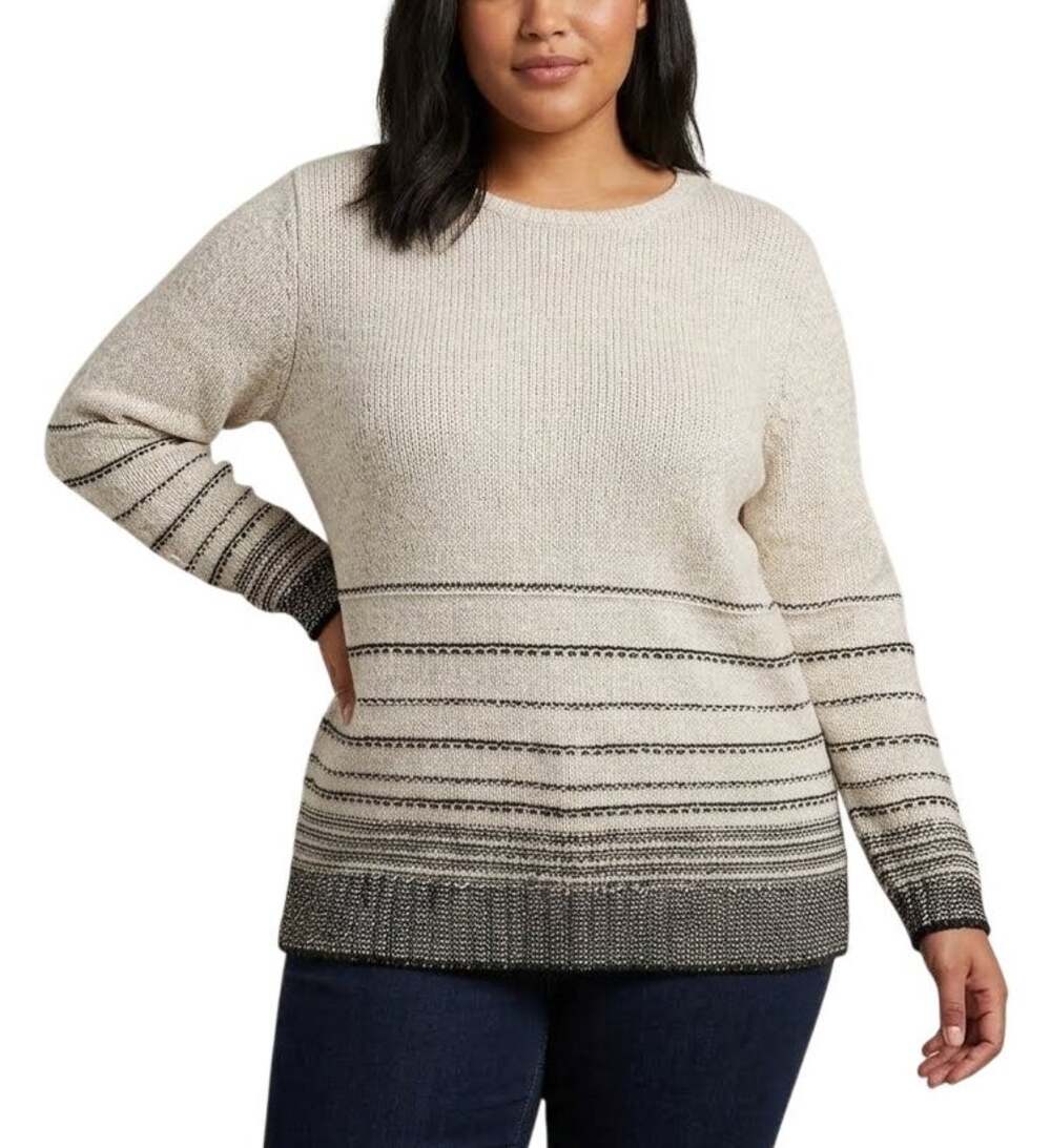 J.JILL Wool Blend Stripe Knit Cream & Black Soft Cozy Ribbed Sweater SZ XL
